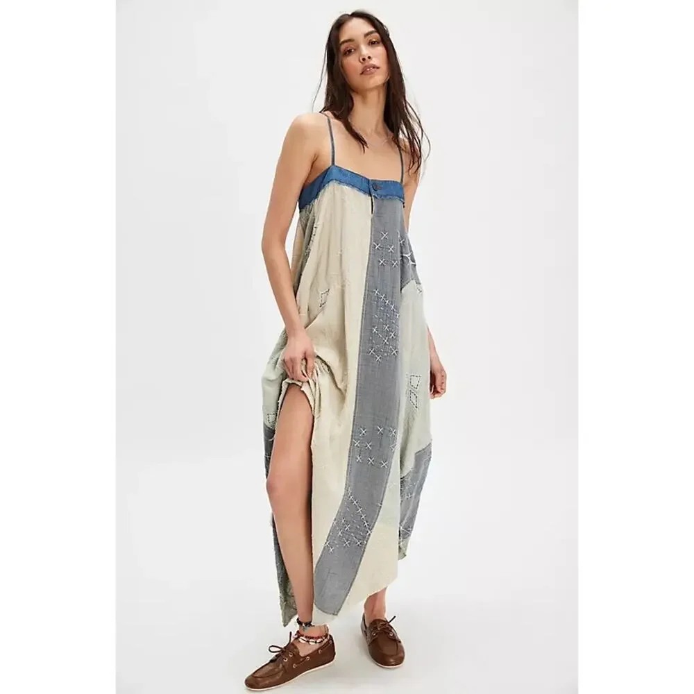 Free People northern star midi dress blue denim